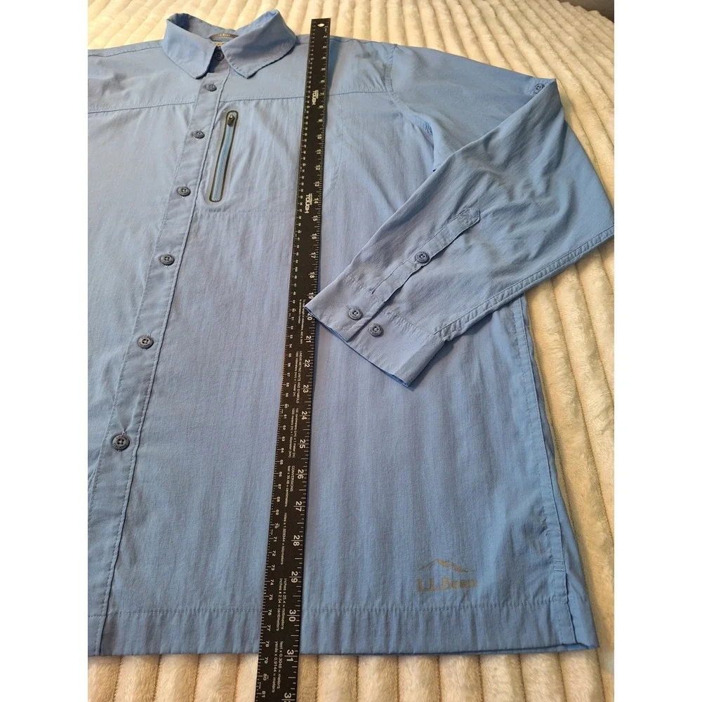 L.L. Bean‎ Nylon Vented Fishing Button Up Shirt Mens XXL Blue Hiking Camping